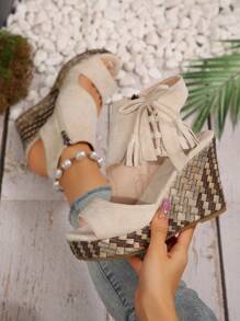 Women's Platform Wedge High Heel Peep Toe Summer Sandals With Side Zipper, Casual Roman Style