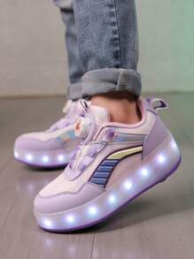 1 双儿童时尚 LED 发光鞋，经典学生溜冰鞋，USB 充电溜冰鞋，低帮溜冰鞋，青少年透气户外运动鞋，适合所有季节 - 紫色 - 查看 7