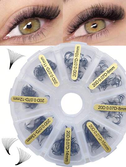 AILAISHI 20D Individual Lashes, Pre-Made Fans, 0.07mm Thickness, D Curl, 8-15mm Length, 480 Pcs Soft And Lightweight False Eyelashes - Suitable For Beginners Pre Fanned Knot Free