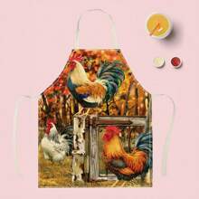 1 件装鸡图案亚麻围裙，创意趣味印花防水防油家居清洁围裙，易于清洁的厨房烹饪烘焙围裙，创意家居围裙，工作服