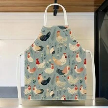 1 件装鸡图案亚麻围裙，创意趣味印花防水防油家居清洁围裙，易于清洁的厨房烹饪烘焙围裙，创意家居围裙，工作服