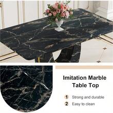 Modern Dining Table Set For 6,Faux Marble Kitchen Table And Chairs Set Of 6,Black Rectangular Dining Table With 6 Upholstered Chairs Set,63in Dinner Table Set For Dining Room,Kitchen,Living Room