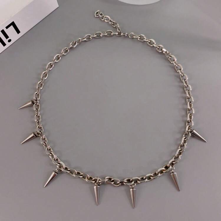 1pc Punk Hip-Hop Tassel Rivet Luxury Niche Design Unisex Couples Minimalist Rivet Necklace & Bracelet Set - Multicolor - View 4