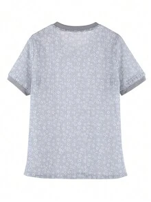 Châu Âu và Hoa Kỳ Thời trang Phụ nữ Thời trang tinh tế với hoa in mùa hè Áo thun cổ tròn tay ngắn Independent Station Burst bán trong suốt thời trang áo thun nữ rộng thùng thình - Xám - Xem 4