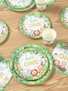 40 件/套丛林动物主题 1 岁生日派对装饰一次性餐具、一岁派对装饰 1 岁生日装饰一次性餐具、生日礼物派对礼物一次性食品容器、厨房食品托盘蛋糕托盘 - 1歲生日 - 查看 5