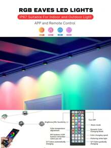 1pc 15m-150m/50ft-492.1ft RGB LED Eave Light,Permanent Outdoor Lights By Wireless APP Control And 44-Key Remote Control, Multiple Color Change Synchronized With Music Rhythm, Bohemian Style RGB Lighting, Timing On/Off, Innovative Lens Design, High Brightness LED Bead For House Lighting Decoration, Holidays, Christmas Festival Decor, Daily Lighting, House Festival Lighting Decoration, Outdoor Garden Lighting For Pathway, Yard, Patio - White - View 6