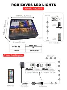1pc 15m-150m/50ft-492.1ft RGB LED Eave Light,Permanent Outdoor Lights By Wireless APP Control And 44-Key Remote Control, Multiple Color Change Synchronized With Music Rhythm, Bohemian Style RGB Lighting, Timing On/Off, Innovative Lens Design, High Brightness LED Bead For House Lighting Decoration, Holidays, Christmas Festival Decor, Daily Lighting, House Festival Lighting Decoration, Outdoor Garden Lighting For Pathway, Yard, Patio - White - View 5