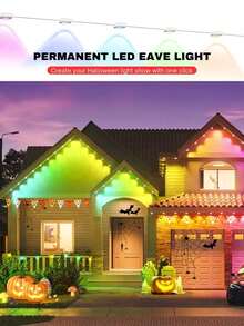 1pc 15m-150m/50ft-492.1ft RGB LED Eave Light,Permanent Outdoor Lights By Wireless APP Control And 44-Key Remote Control, Multiple Color Change Synchronized With Music Rhythm, Bohemian Style RGB Lighting, Timing On/Off, Innovative Lens Design, High Brightness LED Bead For House Lighting Decoration, Holidays, Christmas Festival Decor, Daily Lighting, House Festival Lighting Decoration, Outdoor Garden Lighting For Pathway, Yard, Patio - White - View 9