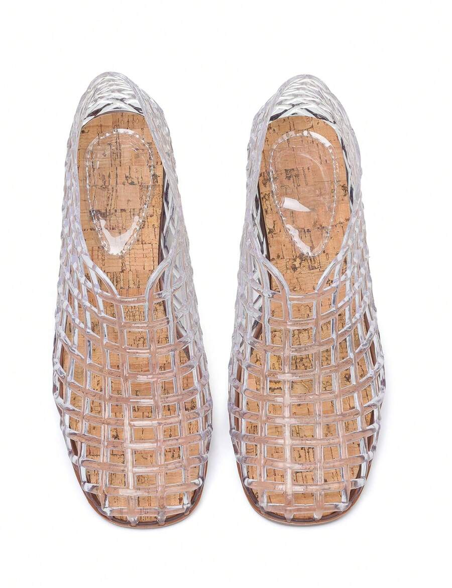 Blue Mesh Ballet Flats Shoes For Women Dressy Comfortable Jelly Ballerina Flats For Women HollowJelly Flats Clear Jelly Sandals For Women - 白色 - 查看 1