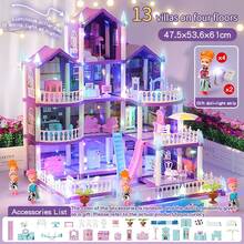 Juego de muñecas de bricolaje con casa de muñecas, incluye muñeca y muebles, regalo de casa de muñecas de princesa, con característica que brilla en la oscuridad (requiere suficiente absorción de luz), (tira de iluminación gratis, muñeca gratis) - Morado - Ver 9