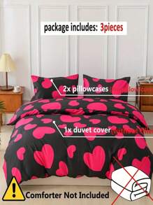3pcs Heart-Beating Bedding Set (1 Duvet Cover + 2 Pillowcases, Without Comforter & Pillows), Soft, Lightweight, Comfortable, Suitable For All Seasons, Machine Washable, Bedroom Decor, Holiday Gift