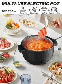 PANCERKA Olla eléctrica multiusos de gran capacidad de 3L, 1000W de alta eficiencia energética con control de temperatura ajustable, ideal para sopas, al vapor y fideos, diseño portátil para dormitorios, oficinas y viajes, interior antiadherente y fácil de limpiar