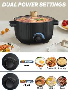 PANCERKA Olla eléctrica multiusos de gran capacidad de 3L, 1000W de alta eficiencia energética con control de temperatura ajustable, ideal para sopas, al vapor y fideos, diseño portátil para dormitorios, oficinas y viajes, interior antiadherente y fácil de limpiar