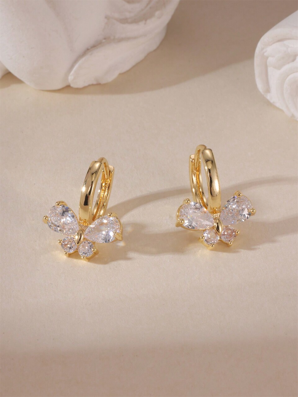 1 Pair Copper Zirconia Butterfly Stud Earrings, Gift For Party, Eid, Mother's Day