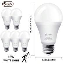 12W 人体感应 LED 灯泡 E26 灯头，6000K 冷白光/3000K 暖白光，AC80-265V，雷达感应，黄昏到黎明自动开关，适用于走廊、楼梯、车库等场所的安防照明，5 个装 - 白色 - 12W - 查看 11