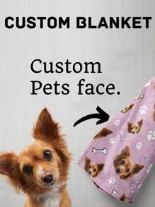定制宠物照片毯，定制狗狗/小猫名字毯，个性化宠物脸毯，带照片和名字的狗狗毯，猫咪照片印花毯，送给狗爸狗妈的礼物。个性化狗狗脸毯，带狗爪/鱼骨图案，宠物生日礼物，宠物回家礼物。装饰性、雕刻时尚、潮流、多彩、复古、可爱、简约、萌宠定制、独特、个性化宠物周年纪念礼物、生日礼物、宠物用品、2025万圣节配饰、印有宠物名字的个性化宠物毯