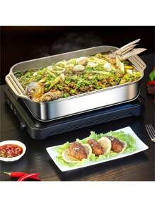 带盖超大重型不锈钢烤盘 - 不粘厚矩形烤盘，适用于甜点、面包和海鲜 - 非常适合烧烤、自助餐和节日