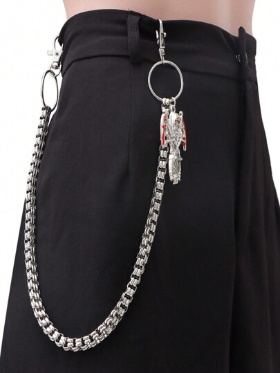 Cadena de pantalón para hombre con colgante de una sola capa, de cadena gruesa y adorno redondo, un accesorio de moda y versátil