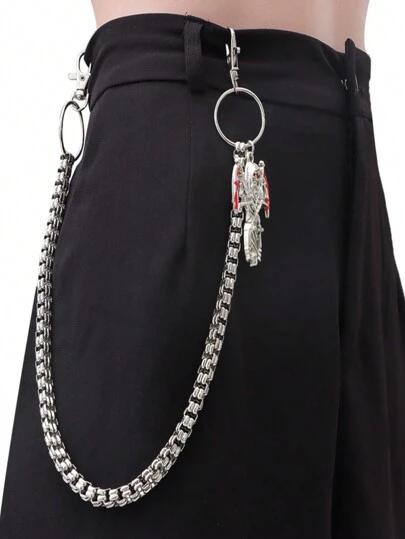 时尚吊坠单层粗链圆形饰品男士裤子链，百搭潮流配饰