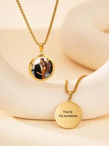 Customizable Photo Print Necklace, Geometric Circle Shape Can Be Engraved With Photos, Pendant Necklace For Mother's Day, Couples