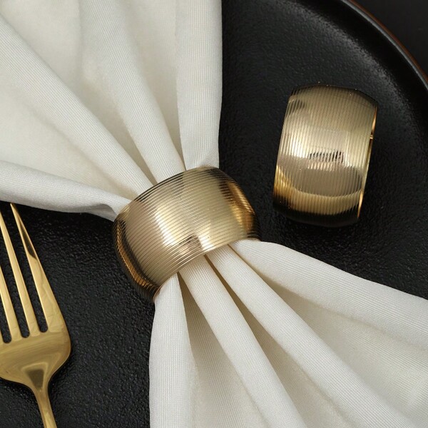 6pcs Elegant Minimalist Metal Drum-Shaped Striped Napkin Rings, Suitable For Festivals, Homes, Hotels, Wedding Table Decor
