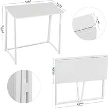 Folding Desk 80cm Small Desk For Small Spaces Easy Assemble Foldable Computer Desk Mini Portable Working Table Narrow Wooden Writing Workstation For Home Office White - White1 - View 3