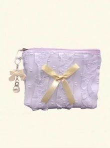 女士蕾丝蝴蝶结装饰化妆包，美观手提包，旅行收纳包，可爱化妆袋，适合海滩、夏季度假、秋季旅行，可收纳口红、化妆刷、护肤品、手机、零钱、小物件，适合居家、送礼、度假及万圣节、圣诞节等节日，多功能化妆旅行洗漱包必备礼品 - 彩色 - 查看 18