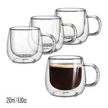 2 pièces et ensemble de 4 tasses à café en verre à double paroi avec anses (250 ml, 350 ml). Ensembles de tasses à thé. Convient aux sachets de thé, au café, au matcha, au thé rouge. Rentrée scolaire
