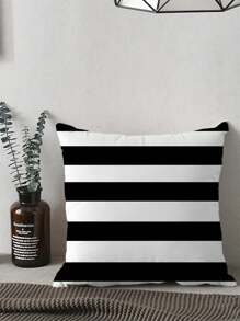 2pcs Black & White Striped Simple Design Polyester Plush Pillow Cover Sofa Throw Cushion Cover
