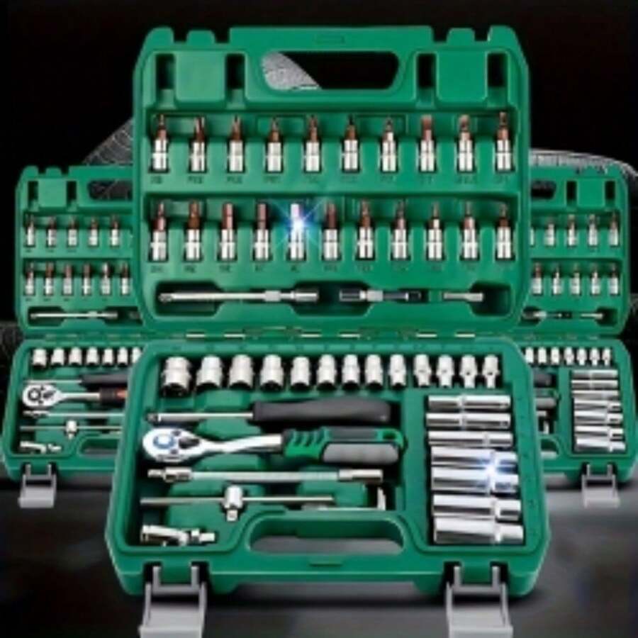 46PCS 1/4" Ratchet Wrench Combination Socket Tool Set Kit Auto Car Repair Tools - Green - View 1
