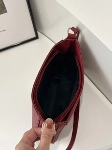 Túi đựng đồ trang điểm đeo vai thời trang giản dị cho nữ PU màu đen trơn, cà phê, kaki nơ kim loại - Màu Đỏ Sâu - Xem 8