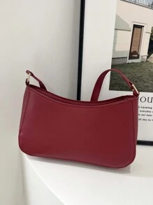 Túi đựng đồ trang điểm đeo vai thời trang giản dị cho nữ PU màu đen trơn, cà phê, kaki nơ kim loại - Màu Đỏ Sâu - Xem 7