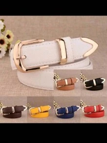 1 Piece 3cm Litchi Embossed Belt, Versatile Style, Metal Buckle For Everyday Use With Leather Lining - Turmeric - View 2