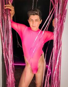 TRANSPARENT MEN'S BODYSUIT - Coral Pink - View 1