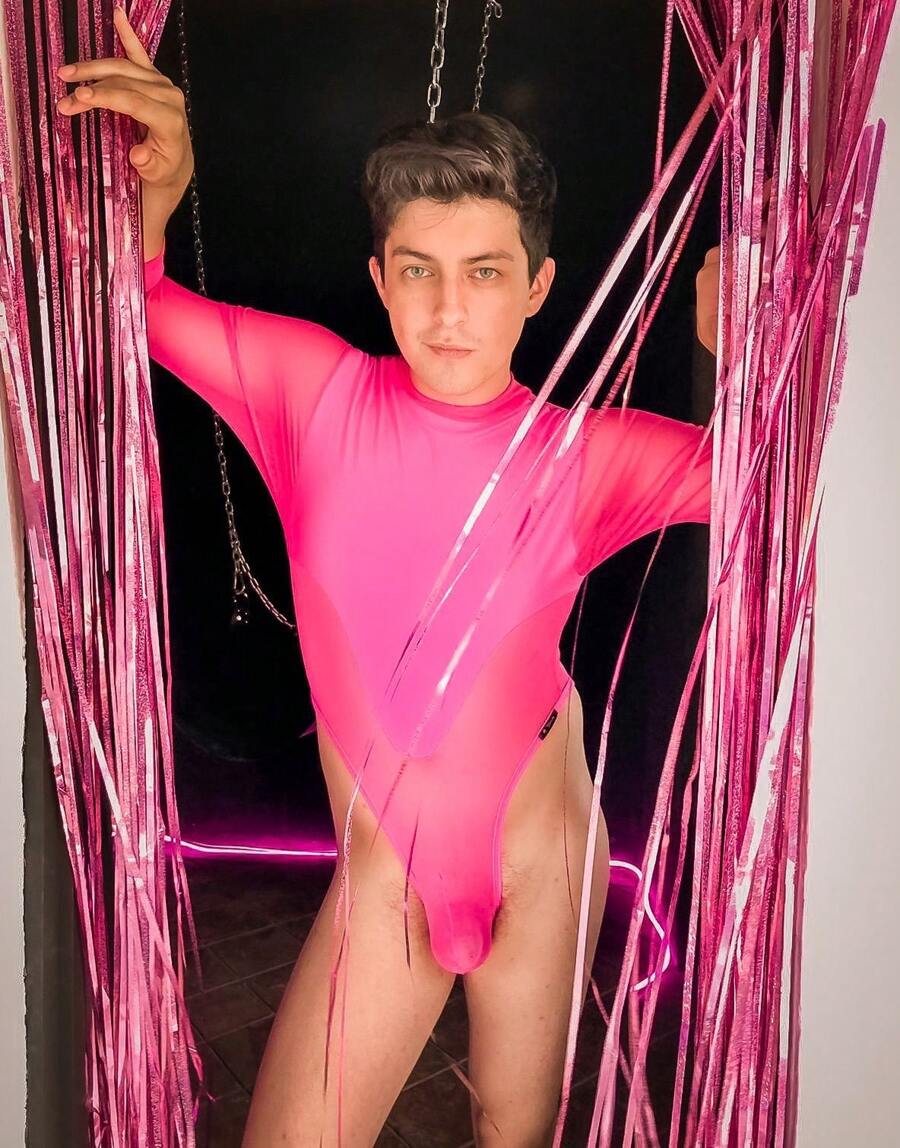 TRANSPARENT MEN'S BODYSUIT - Coral Pink - View 1