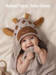 Muslin Baby Hooded Towel, Soft And Absorbent Bath Towel For Newborn, Infant, Toddler, Unisex, 32″X32″