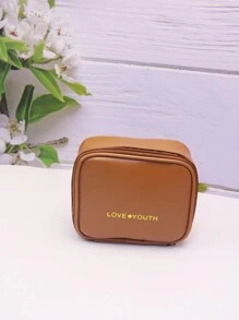1pc Minimalist Waterproof Square Makeup Bag, PU Leather Large Capacity Cosmetic Organizer Pouch, Portable Carry Small Items Bag