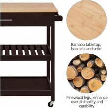 Wheeled Kitchen Trolley With Drawers And Side Handles Rolling Kitchen 3 Tier Utility Service Trolley Outdoor Decor - Espresso - View 5