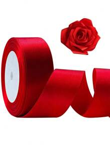 25 码/卷缎带，DIY 玫瑰花材料丝缎带装饰礼品包装织带婚礼派对蝴蝶结丝带，单面涤纶丝发带，花束用织物丝带，礼品包装用细绳丝带 - 紅色 - 查看 8