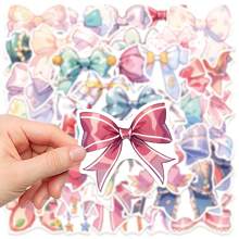 50 piezas de pegatinas de moños lindos, adecuados para decorar cuadernos, laptops, agendas, fundas de teléfono - 50 pegatinas de lazo pequeñas, frescas y lindas PMS201 - Ver 7