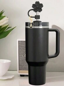 A2pcs/1set Heart & Letter Pomegranate Flower Straw Topper, Pink Cup Letter Marker, And Reusable Silicone Flower Straw Cover Caps For 10mm Diameter Straw, Cute Letter & Flower Decorations For Modern Minimalist Glass Cups, Cup Accessories, Holiday Party Gifts, Mother's Day Gift - Pink - View 9