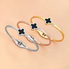 Pulseira de trevo de quatro folhas em aço titânio 18k, novo estilo moderno e popular com diamantes