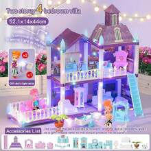 Juego de muñecas de bricolaje con casa de muñecas, incluye muñeca y muebles, regalo de casa de muñecas de princesa, con característica que brilla en la oscuridad (requiere suficiente absorción de luz), (tira de iluminación gratis, muñeca gratis) - Morado - Ver 16