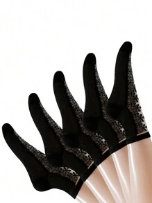 5 Pairs Women Short Socks, Lace Glass Silk, Fashion Casual, Spring/Summer Thin Breathable Moisture-Wicking Sexy Thin Socks Suitable For Daily Use & Sports - Multicolor - View 17