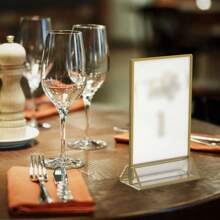12pcs/6pcs/3pcs Acrylic Transparent Menu Card Holder, Gold Framed Table Number Sign, Double-Sided Gold Photo Display Frames, Suitable For - Wedding, Rehearsal Dinner, Engagement Party, Anniversary, Birthday, Bridal Shower, Coming Of Age Ceremony, Corporate Party Or Any Special Occasion! - 彩色 - 查看 7