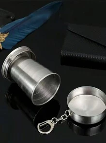 1pc Lightweight Folding Stainless Steel Cup, Portable High-Temperature Resistant Retractable Rinse Cup, Small Water Cup For Outdoor Travel