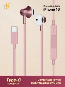 D8 Type C Headphones In Ear Earphones Earbuds With Mic And Volume Control - Pink - View 3