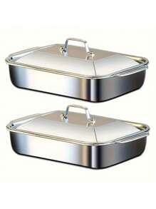 带盖超大重型不锈钢烤盘 - 不粘厚矩形烤盘，适用于甜点、面包和海鲜 - 非常适合烧烤、自助餐和节日