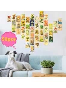 50 张水彩植物系列明信片 客厅、卧室、宿舍墙面装饰背景卡 水彩植物明信片 贺卡、情人节、婚礼