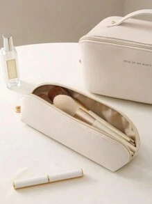 1/2 件化妆包，PU 皮革枕形手持化妆包，便携式刷子架，大容量便携式旅行洗漱包，适用于化妆品存储和整理，波西米亚风 - 粉色 - 查看 6